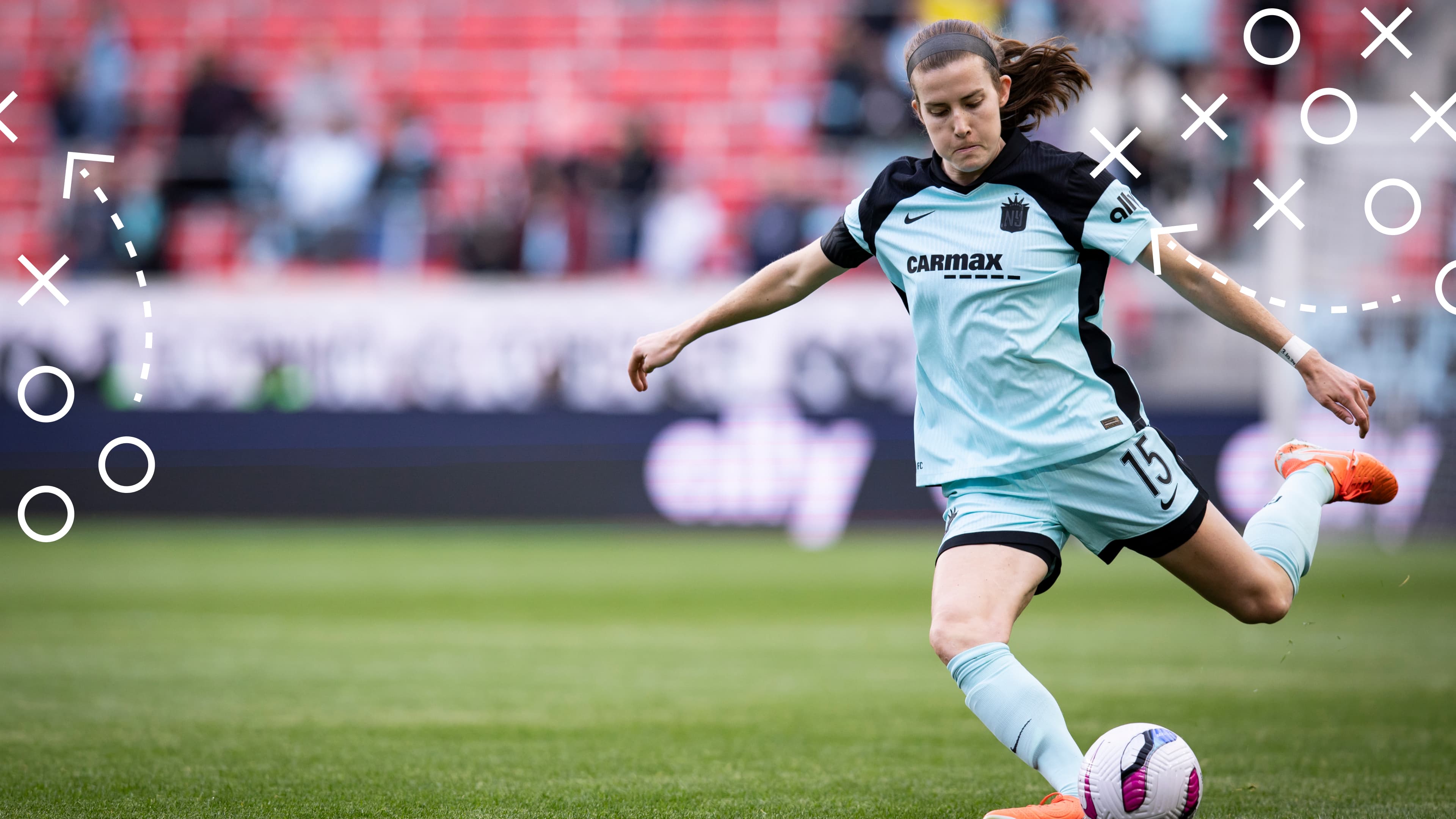 Tierna Davidson #15 of NJ/NY Gotham FC passes the ball in the first half of the National Women's Soccer League match against Orlando Pride at Sports Illustrated Stadium on March 23, 2025 in Harrison, New Jersey.