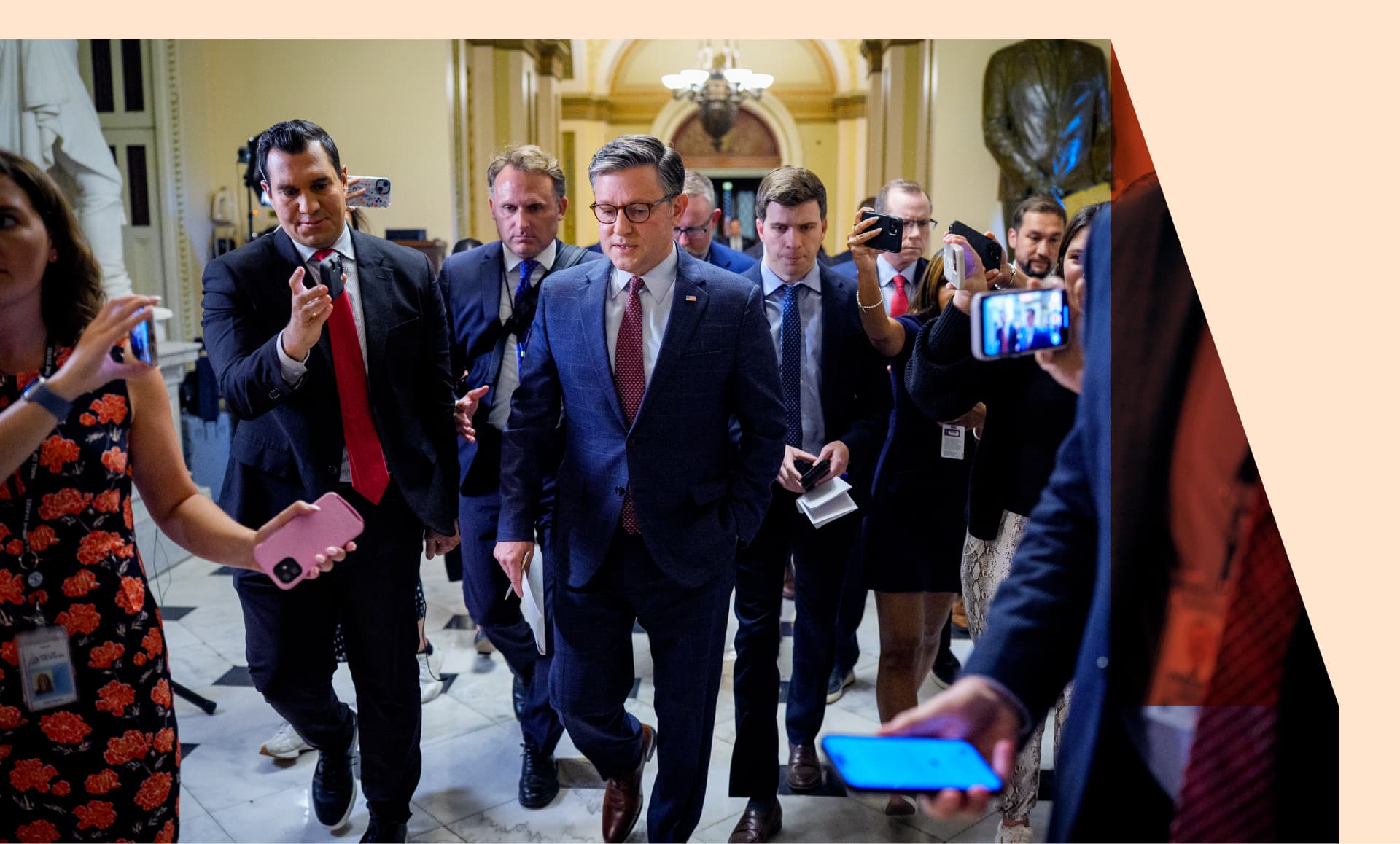 U.S. Speaker of the House Mike Johnson (R-LA) speaks to reporters at the U.S. Capitol