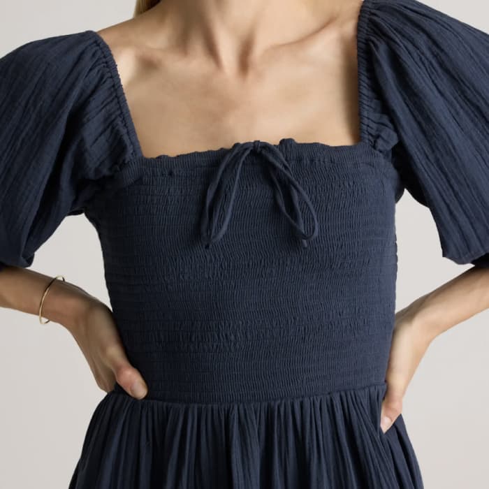 Quince Smocked Square-Neck Midi Dress